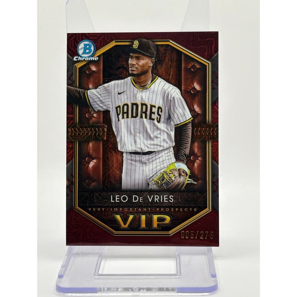 2025 Bowman Leo De Vries VIP Burgundy Mojo Refractor 5/275 SP Oakland Athletics
